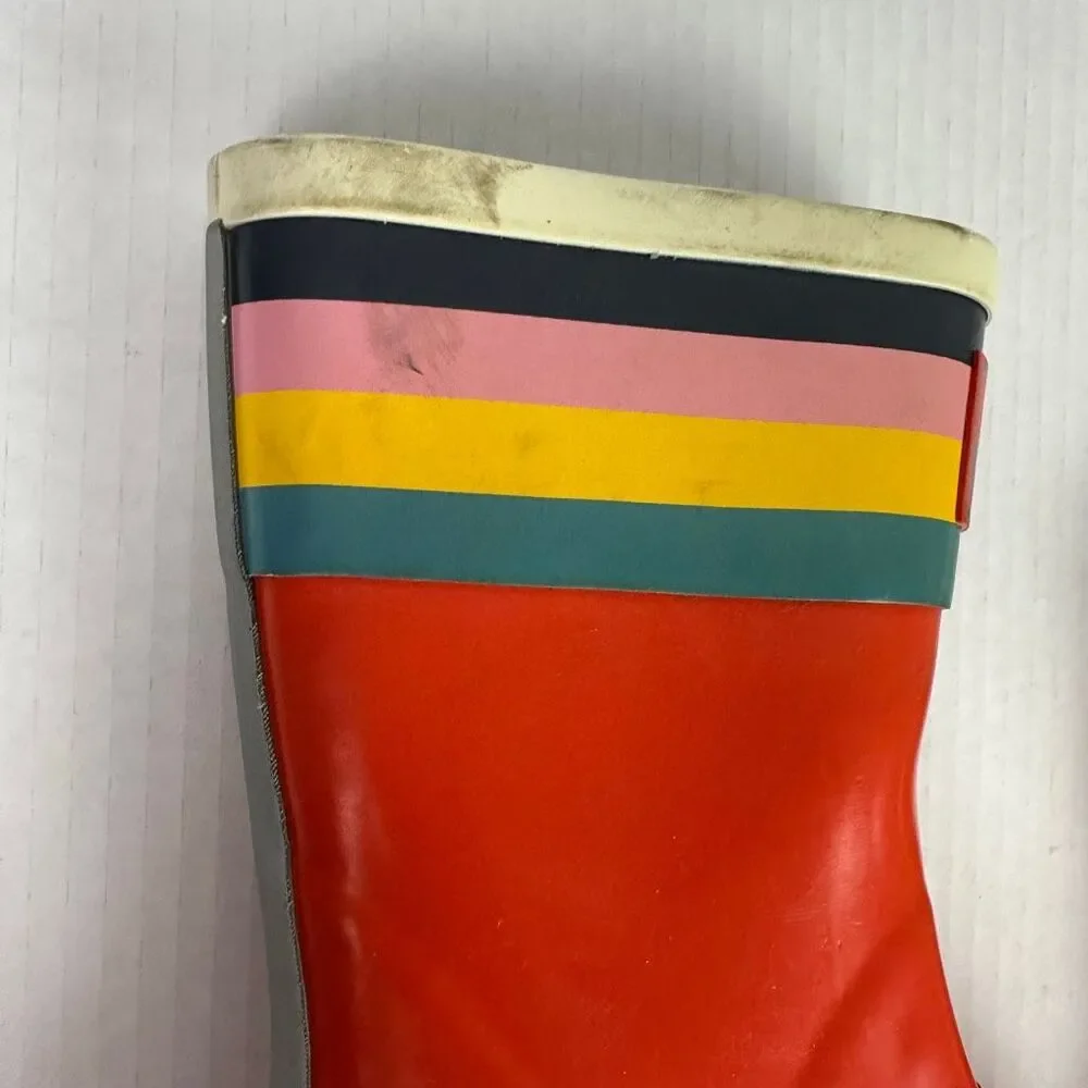 Mini Boden Orange Rain Boots with Multicolor Stripes